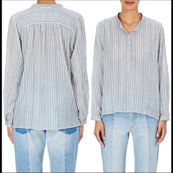 New Isabel Marant Joden 100% cotton gauzy breezy oversized stripe popover blouse - Picture 3 of 16